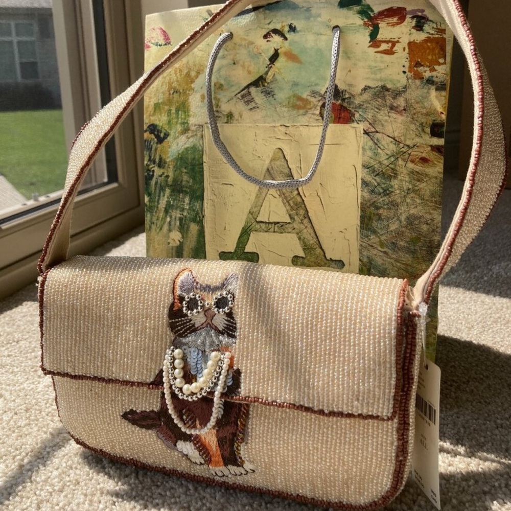 Anthropologie Fiona Sassy Cat Beaded Bag Animal Edition